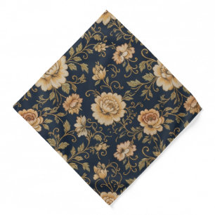 Luxurious Navy Blue Gold Floral Pocket Square Bandana