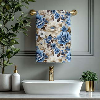 Luxurious Navy Blue Gold Flowers Bath Towel