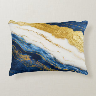 Luxurious Navy Blue & Gold Leaf Marble Accent Pillow