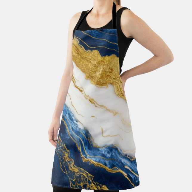 Luxurious Navy Blue & Gold Leaf Marble Apron (Insitu)