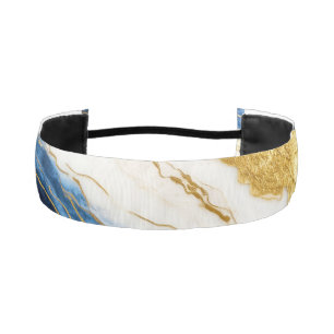 Luxurious Navy Blue & Gold Leaf Marble Athletic Headband