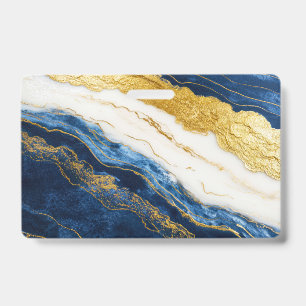 Luxurious Navy Blue & Gold Leaf Marble Badge