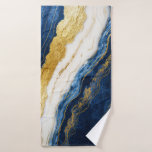 Luxurious Navy Blue &amp; Gold Leaf Marble Bath Towel