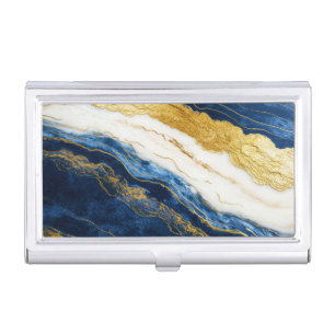 Luxurious Navy Blue & Gold Leaf Marble Business Card Case