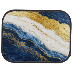 Luxurious Navy Blue & Gold Leaf Marble Car Floor Mat