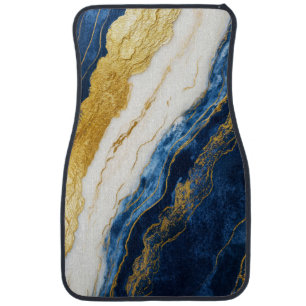 Luxurious Navy Blue & Gold Leaf Marble Car Floor Mat