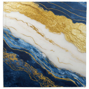 Luxurious Navy Blue & Gold Leaf Marble Cloth Napkin