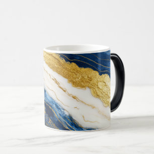 Luxurious Navy Blue & Gold Leaf Marble Color Morph Mug