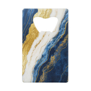 Luxurious Navy Blue & Gold Leaf Marble Credit Card Bottle Opener