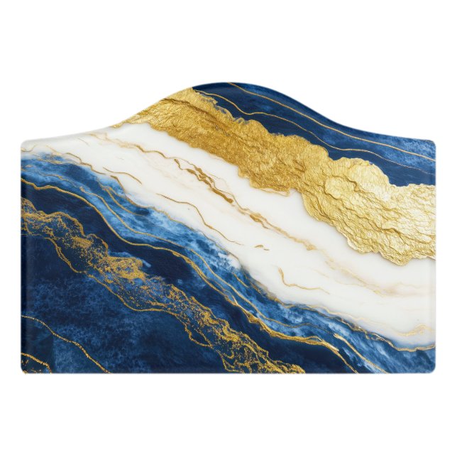 Luxurious Navy Blue & Gold Leaf Marble Door Sign (Small Crest Front)