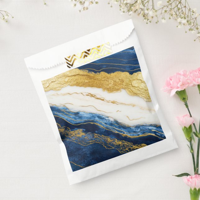 Luxurious Navy Blue & Gold Leaf Marble Favor Bag (Sealed)