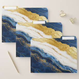 Luxurious Navy Blue & Gold Leaf Marble File Folder