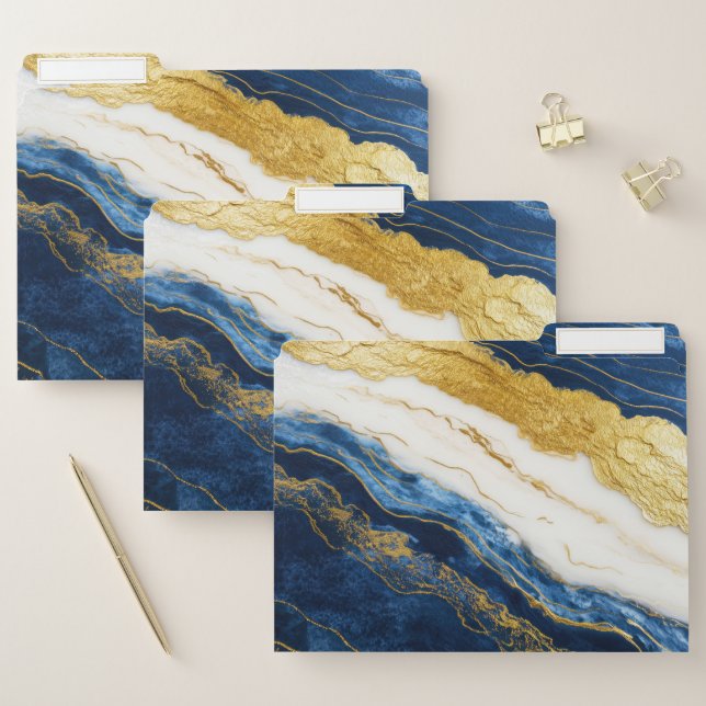 Luxurious Navy Blue & Gold Leaf Marble File Folder (Set)