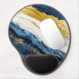 Luxurious Navy Blue & Gold Leaf Marble Gel Mouse Pad