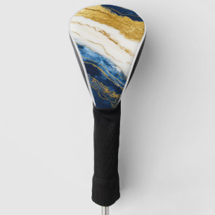 Luxurious Navy Blue & Gold Leaf Marble Golf Head Cover