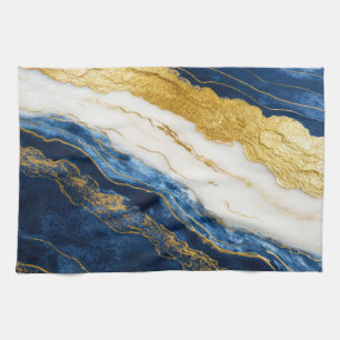 Luxurious Navy Blue & Gold Leaf Marble Kitchen Towel