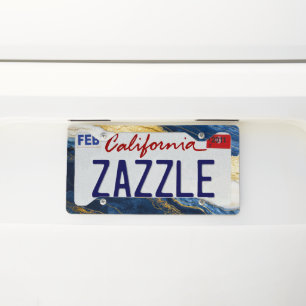 Luxurious Navy Blue & Gold Leaf Marble License Plate Frame