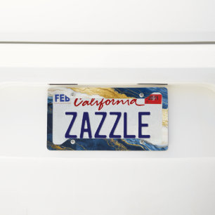 Luxurious Navy Blue & Gold Leaf Marble License Plate Frame