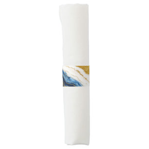 Luxurious Navy Blue & Gold Leaf Marble Napkin Bands