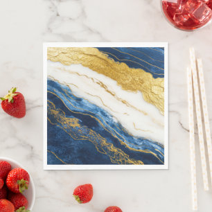 Luxurious Navy Blue & Gold Leaf Marble Napkins