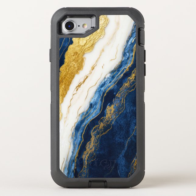 Luxurious Navy Blue & Gold Leaf Marble Otterbox iPhone Case (Back)