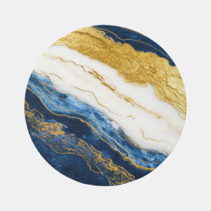 Luxurious Navy Blue & Gold Leaf Marble Outdoor Rug