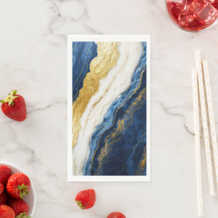 Luxurious Navy Blue & Gold Leaf Marble Paper Guest Towels