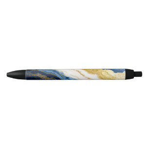 Luxurious Navy Blue & Gold Leaf Marble Pen