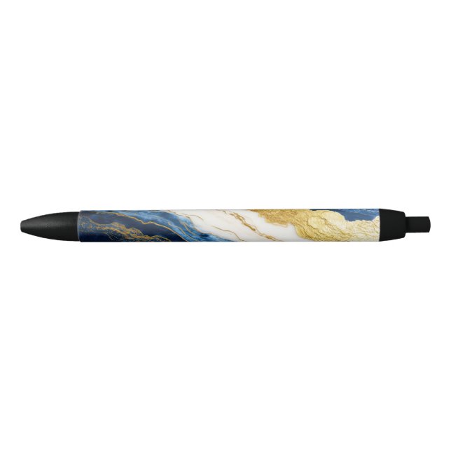Luxurious Navy Blue & Gold Leaf Marble Pen (Front)