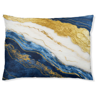 Luxurious Navy Blue & Gold Leaf Marble Pet Bed