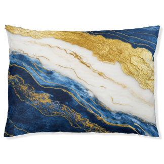 Luxurious Navy Blue & Gold Leaf Marble Pet Bed