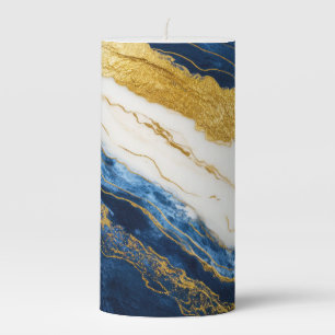 Luxurious Navy Blue & Gold Leaf Marble Pillar Candle