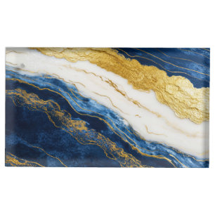 Luxurious Navy Blue & Gold Leaf Marble Place Card Holder