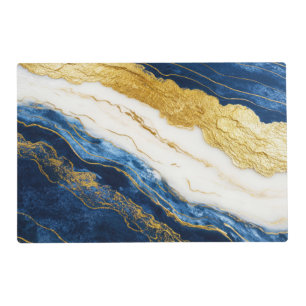 Luxurious Navy Blue & Gold Leaf Marble Placemat
