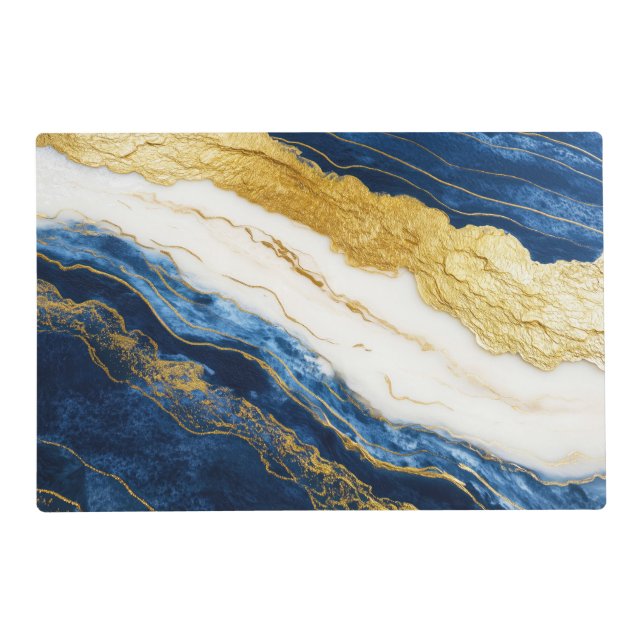 Luxurious Navy Blue & Gold Leaf Marble Placemat (Front)