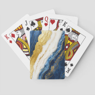 Luxurious Navy Blue & Gold Leaf Marble Poker Cards