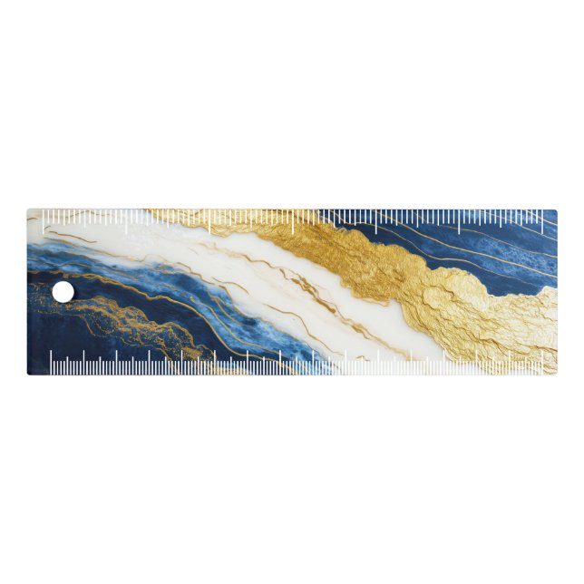 Luxurious Navy Blue & Gold Leaf Marble Ruler (Front)