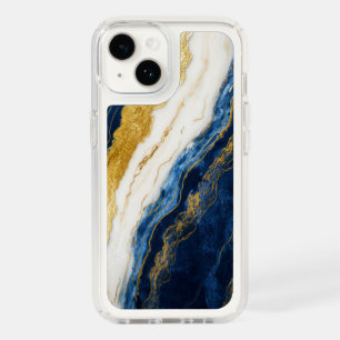 Luxurious Navy Blue & Gold Leaf Marble Speck iPhone 14 Case
