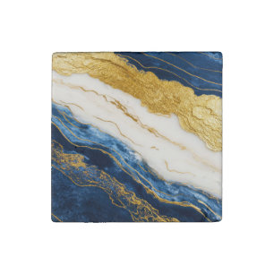 Luxurious Navy Blue & Gold Leaf Marble Stone Magnet