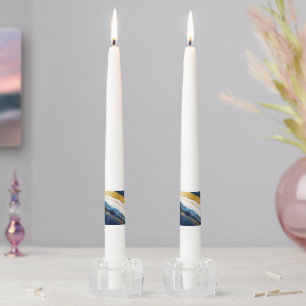Luxurious Navy Blue & Gold Leaf Marble Taper Candle