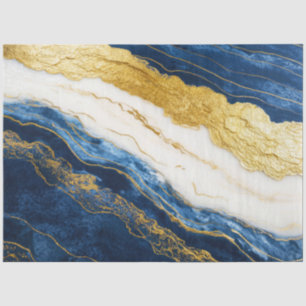 Luxurious Navy Blue & Gold Leaf Marble Tissue Paper