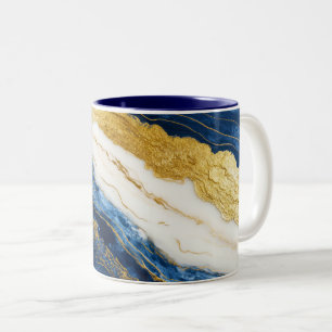 Luxurious Navy Blue & Gold Leaf Marble Two-Tone Coffee Mug