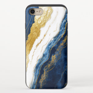 Luxurious Navy Blue & Gold Leaf Marble iPhone 8/7 Slider Case
