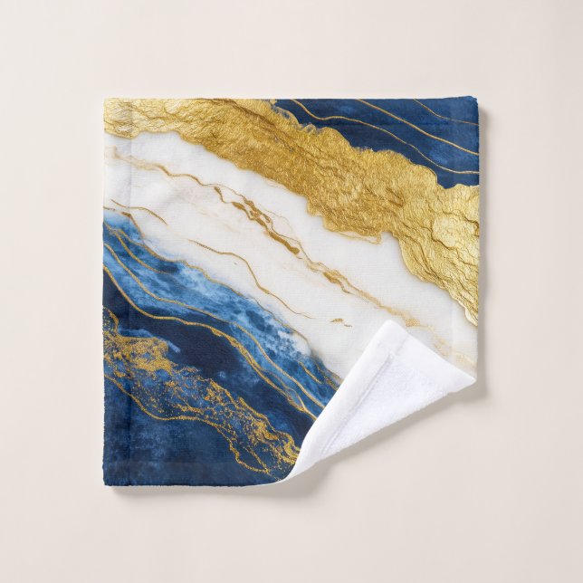 Luxurious Navy Blue & Gold Leaf Marble Wash Cloth (Wash Cloth)