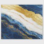 Luxurious Navy Blue &amp; Gold Leaf Marble Wrapping Paper