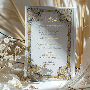Luxurious Navy Gold Cream Islamic Wedding Foil Invitation