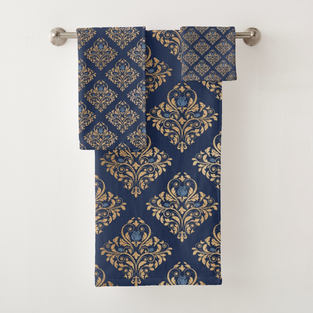 LUXURIOUS NAVY GOLD HAMPTON TOWEL SET | Zazzle