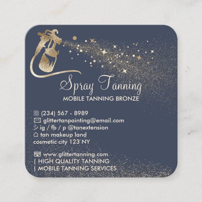 Luxurious Navy Gold Square Spray Tan Aftercare Business Card