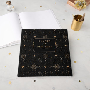 Luxurious Navy Gold Stars Guest Book