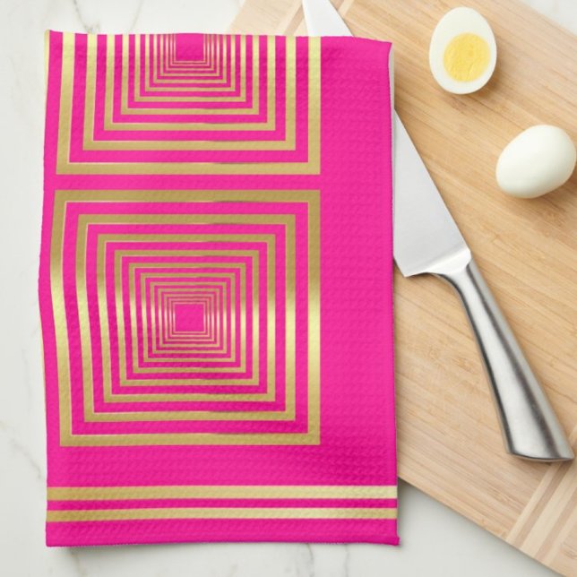 Luxurious neon hot pink gold monogram  kitchen towel (Creator Uploaded)